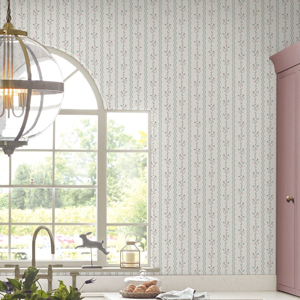 Blencow Stripe Wallpaper 122748 by Laura Ashley in Dark Duck Egg Blue